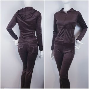 Brown velour hoodie and pant set